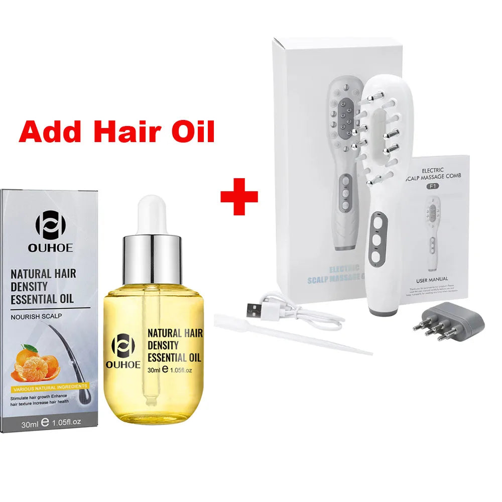 Elektrischer Haarwachstumskamm, Ölapplikator, rot, blau, LED, Vibrationskopf, Massagebürste, Kamm, EMS, stimuliert die Kopfhaut, Anti-Haarausfall