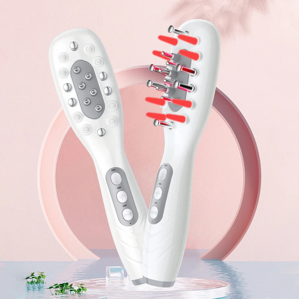 Elektrischer Haarwachstumskamm, Ölapplikator, rot, blau, LED, Vibrationskopf, Massagebürste, Kamm, EMS, stimuliert die Kopfhaut, Anti-Haarausfall