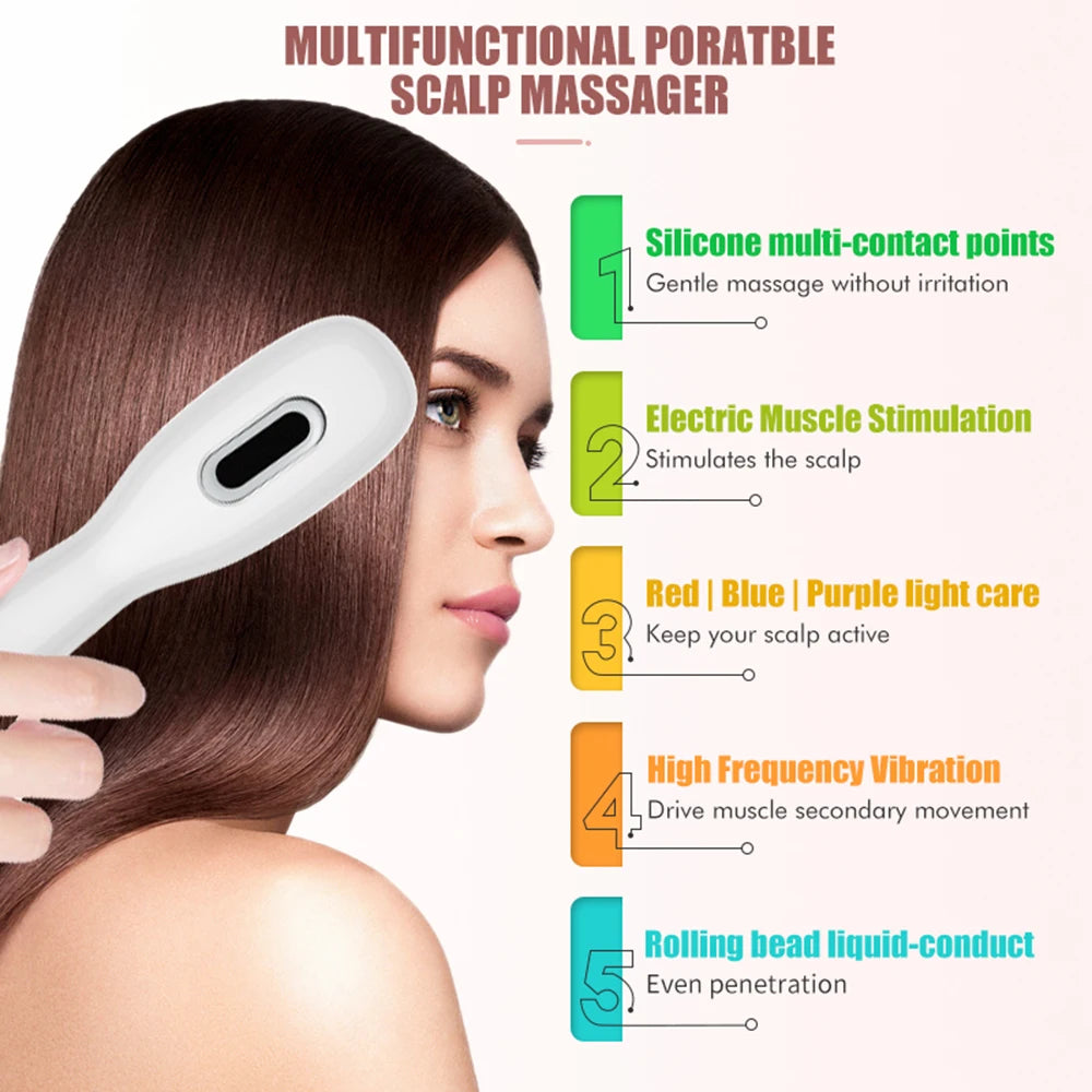 Elektrischer Haarwachstumskamm, Ölapplikator, rot, blau, LED, Vibrationskopf, Massagebürste, Kamm, EMS, stimuliert die Kopfhaut, Anti-Haarausfall