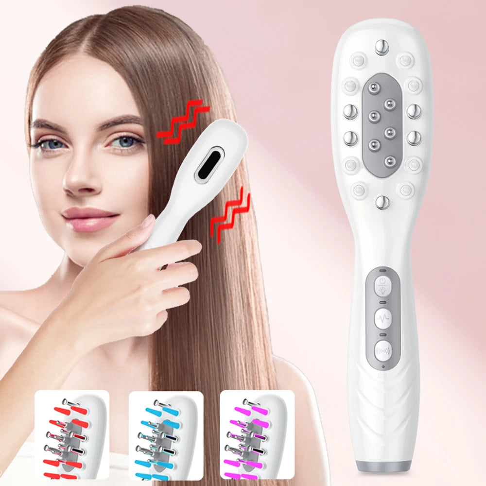 Elektrischer Haarwachstumskamm, Ölapplikator, rot, blau, LED, Vibrationskopf, Massagebürste, Kamm, EMS, stimuliert die Kopfhaut, Anti-Haarausfall