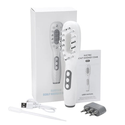 Elektrischer Haarwachstumskamm, Ölapplikator, rot, blau, LED, Vibrationskopf, Massagebürste, Kamm, EMS, stimuliert die Kopfhaut, Anti-Haarausfall